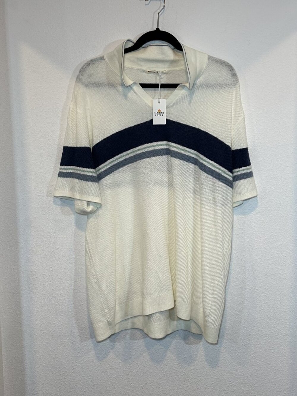 NWT Marine Layer Men's White Blue Greyson Sweater Short Sleeve Polo Size XXL